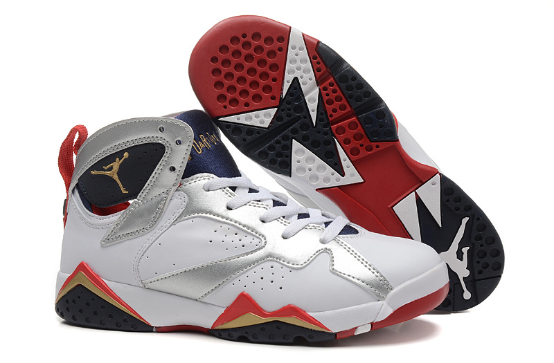 air jordan 7 (VII) retro shoes women-white/silver/navy